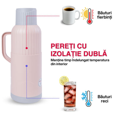 Termos, Naimeed D6422, pentru bauturi reci sau calde, Sticla si ABS, 2L, Roz, 137x390x160mm