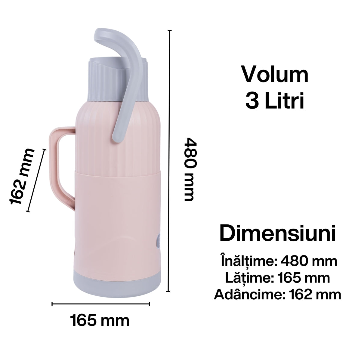 Termos, Naimeed D6423, pentru bauturi reci sau calde, Sticla si ABS, 3L, Roz, 165x480x162mm
