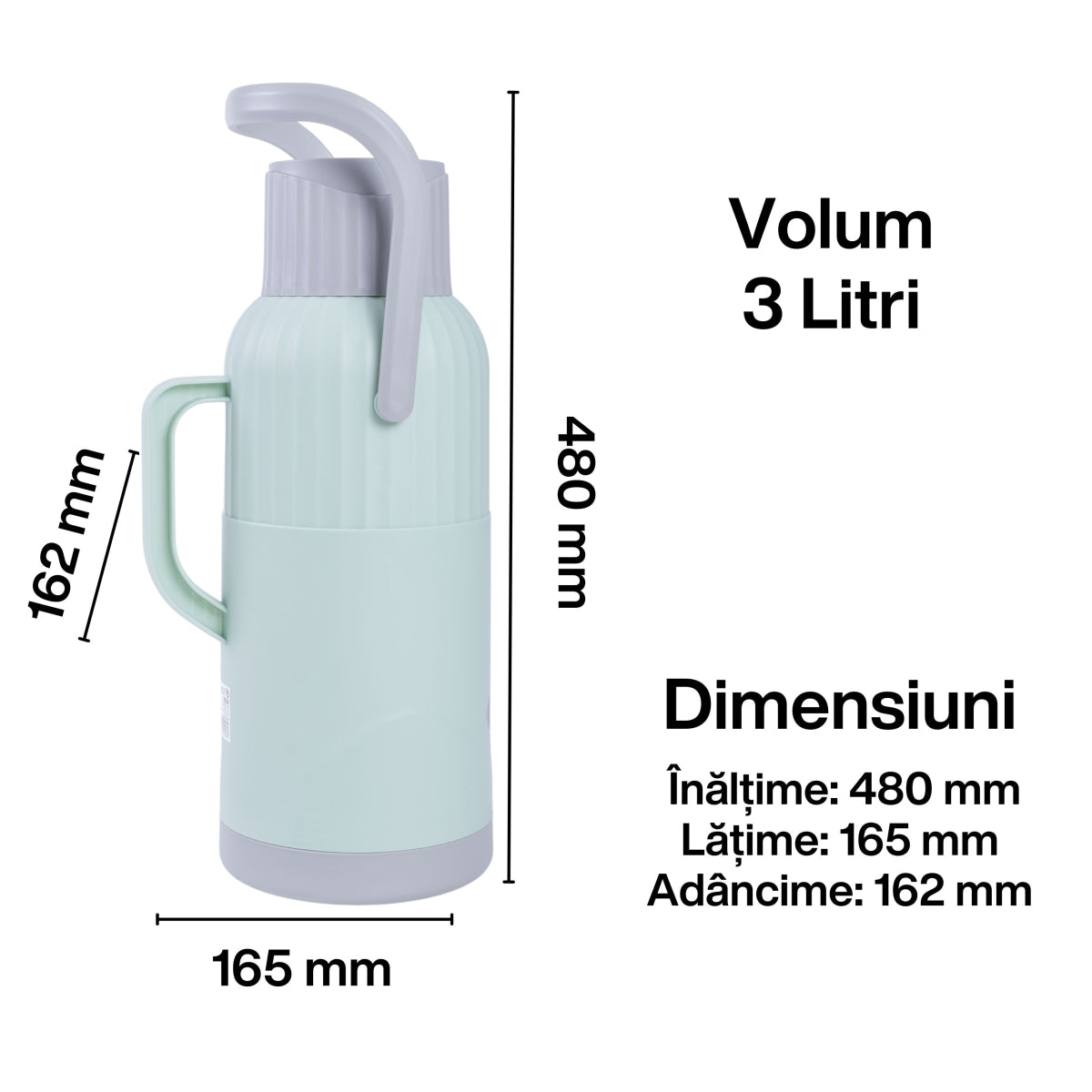 Termos, Naimeed D6423, pentru bauturi reci sau calde, Sticla si ABS, 3L, Turcoaz, 165x480x162mm