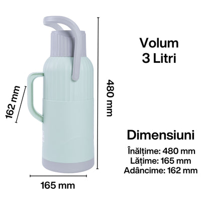 Termos, Naimeed D6423, pentru bauturi reci sau calde, Sticla si ABS, 3L, Turcoaz, 165x480x162mm