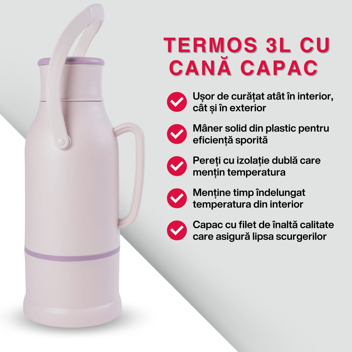 Termos, Naimeed D6424, pentru bauturi reci sau calde, Sticla si ABS, 3L, Crem, 165x500x200mm