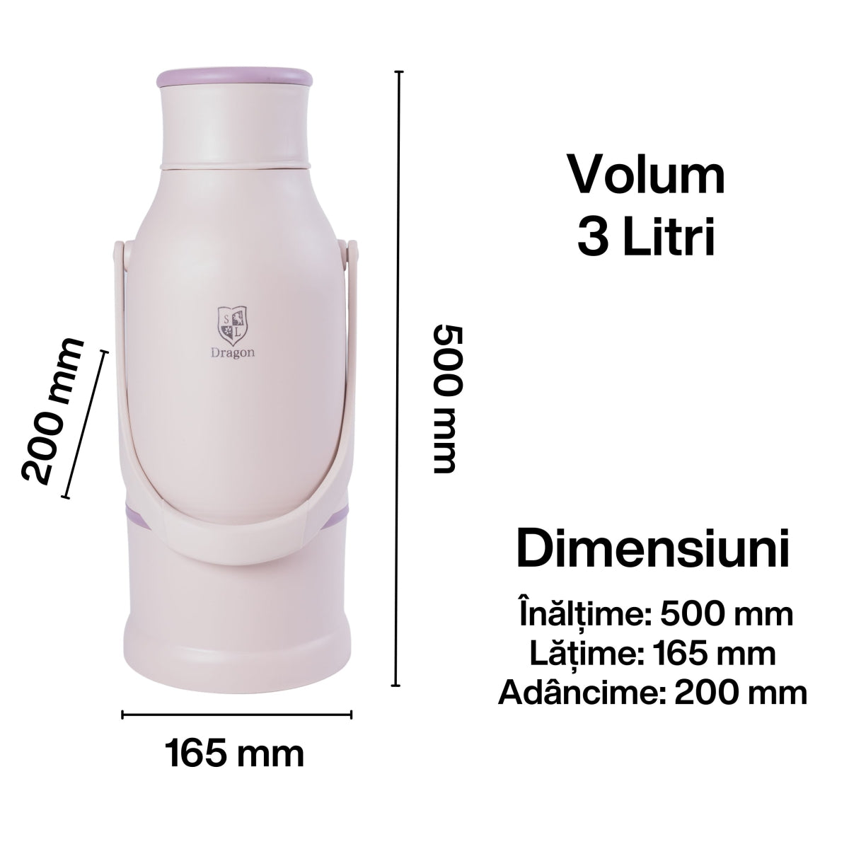 Termos, Naimeed D6424, pentru bauturi reci sau calde, Sticla si ABS, 3L, Crem, 165x500x200mm