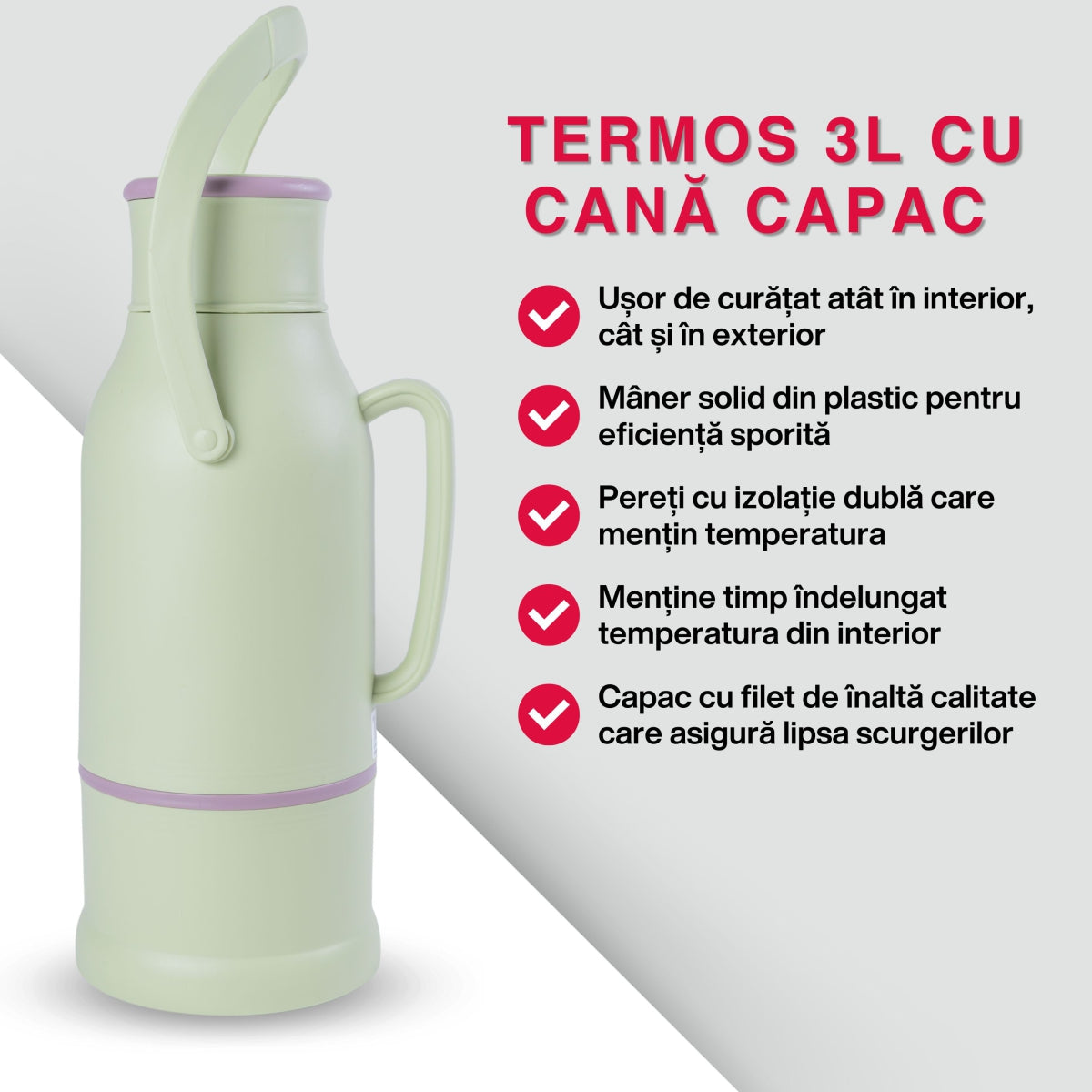 Termos, Naimeed D6424, pentru bauturi reci sau calde, Sticla si ABS, 3L, Verde, 165x500x200mm