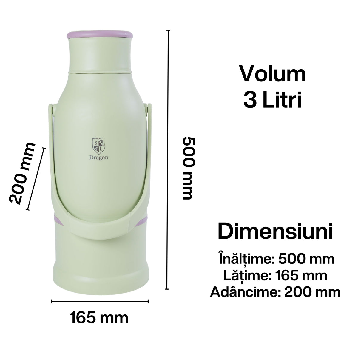 Termos, Naimeed D6424, pentru bauturi reci sau calde, Sticla si ABS, 3L, Verde, 165x500x200mm