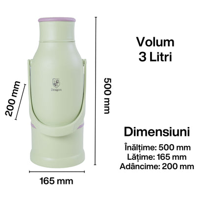 Termos, Naimeed D6424, pentru bauturi reci sau calde, Sticla si ABS, 3L, Verde, 165x500x200mm