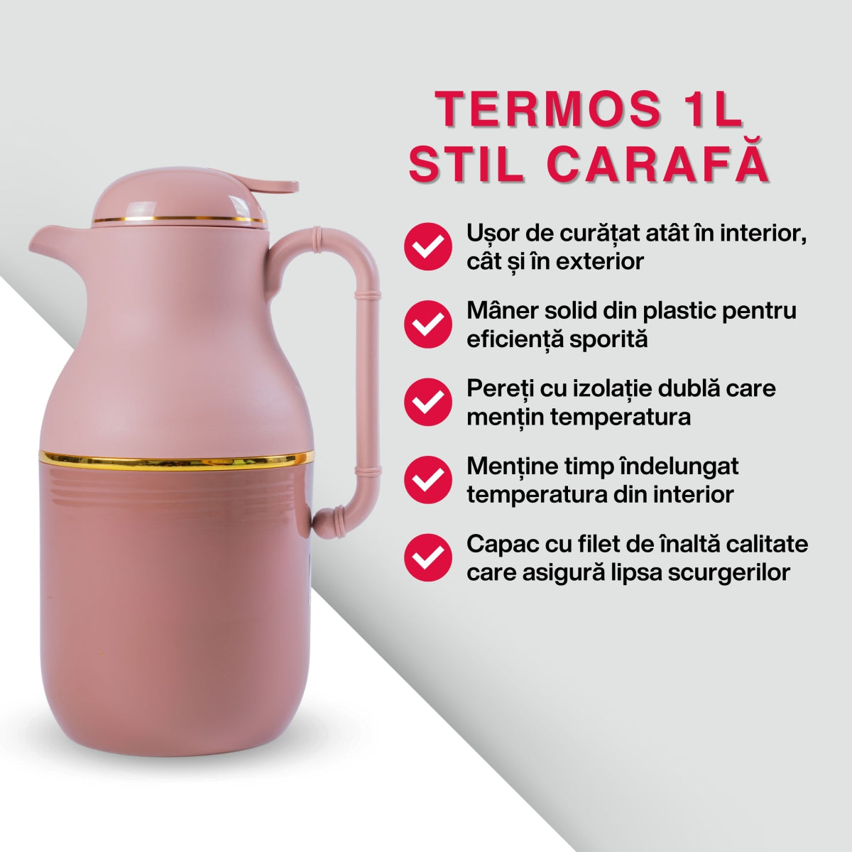 Termos, Naimeed D6427, pentru bauturi reci sau calde, Sticla si ABS, 1L, Maro, 130x280x160mm
