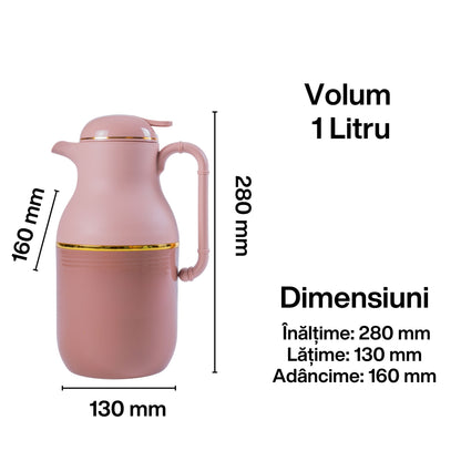 Termos, Naimeed D6427, pentru bauturi reci sau calde, Sticla si ABS, 1L, Maro, 130x280x160mm