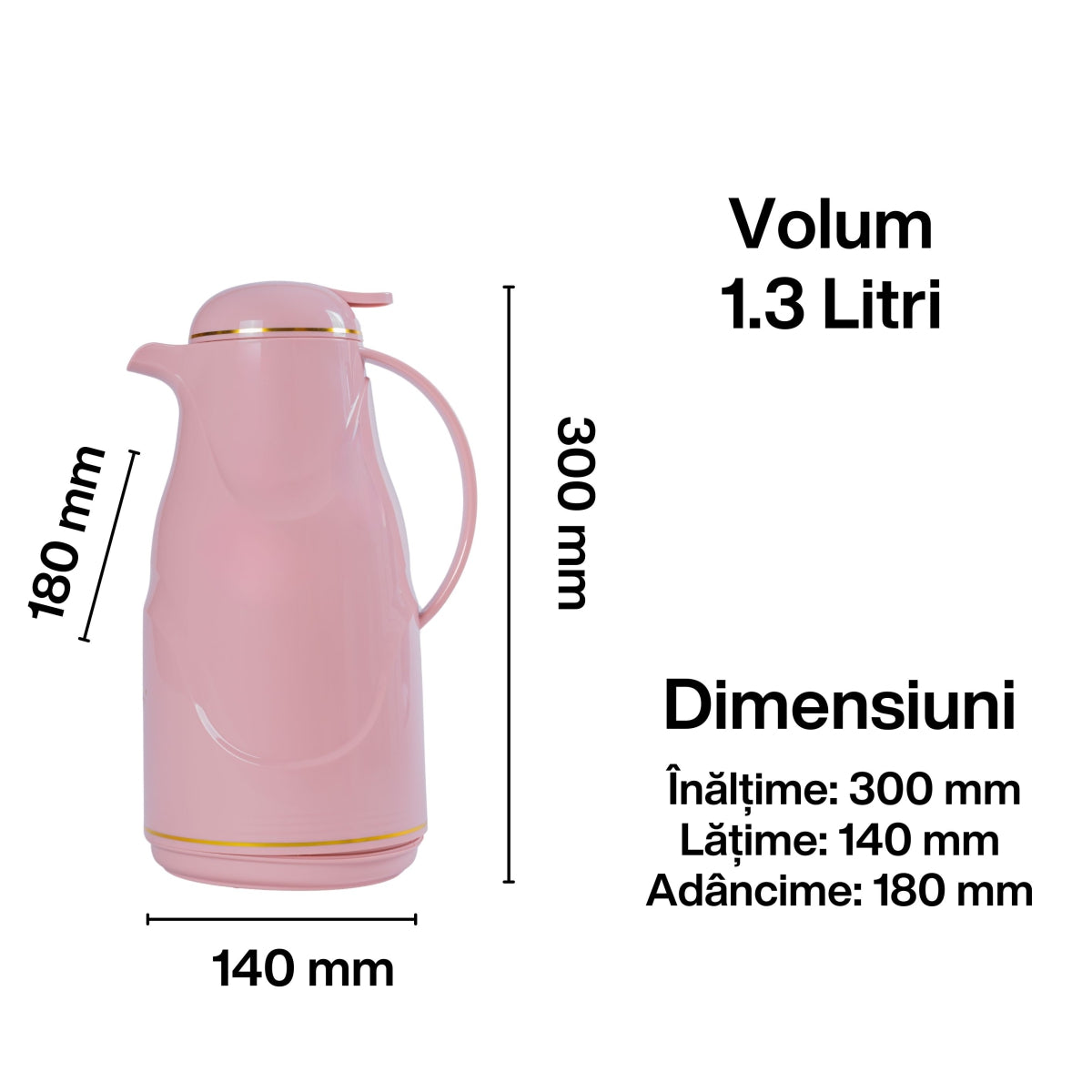 Termos, Naimeed D6428, pentru bauturi reci sau calde, Sticla si ABS, 1.3L, Roz, 140x300x180mm