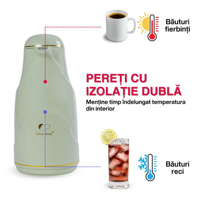 Termos, Naimeed D6430, pentru bauturi reci sau calde, Sticla si ABS, 1.4L, Verde, 145x320x190mm