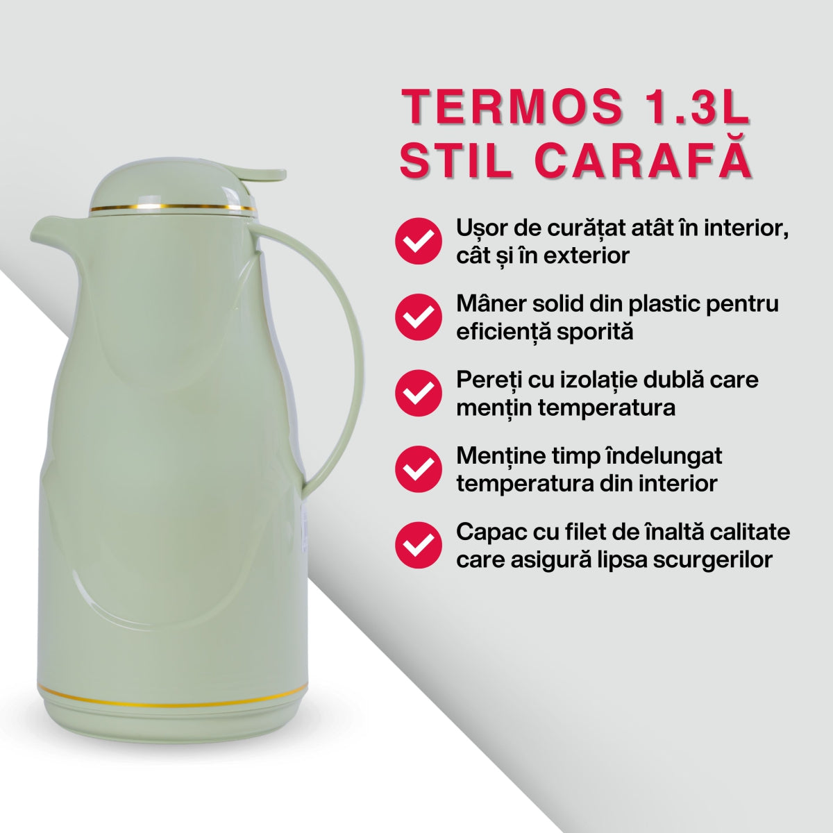 Termos, Naimeed D6430, pentru bauturi reci sau calde, Sticla si ABS, 1.4L, Verde, 145x320x190mm