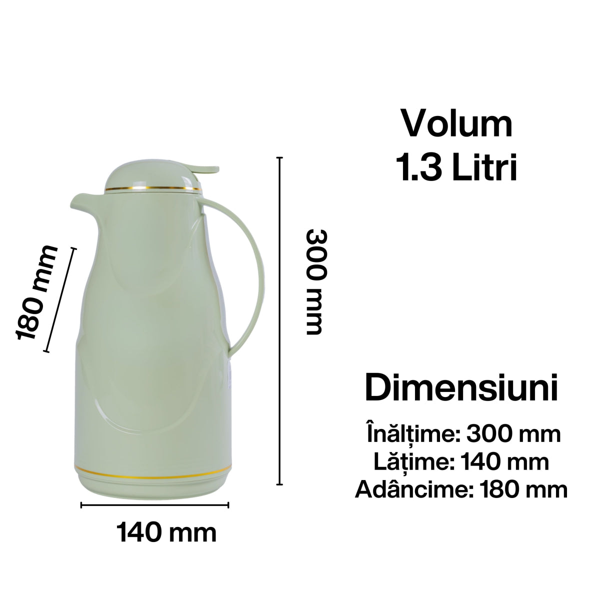 Termos, Naimeed D6428, pentru bauturi reci sau calde, Sticla si ABS, 1.3L, Verde, 140x300x180mm