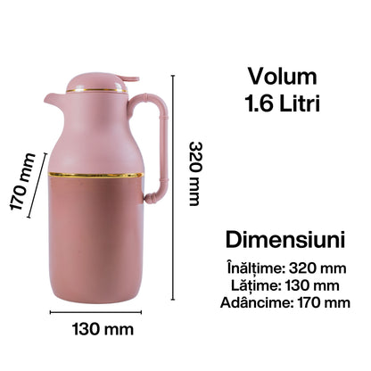 Termos, Naimeed D6429, pentru bauturi reci sau calde, Sticla si ABS, 1.6L, Maro, 130x320x170mm