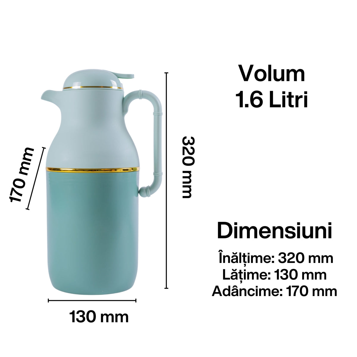 Termos, Naimeed D6429, pentru bauturi reci sau calde, Sticla si ABS, 1.6L, Verde 130x320x170mm