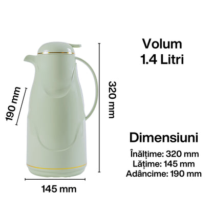 Termos, Naimeed D6430, pentru bauturi reci sau calde, Sticla si ABS, 1.4L, Verde, 145x320x190mm