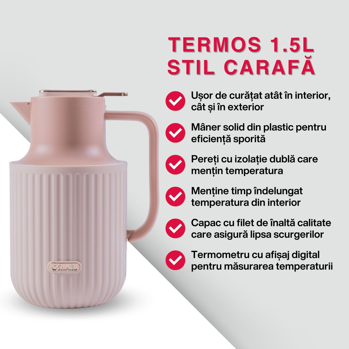 Termos, Naimeed D6434, pentru bauturi reci sau calde, Sticla si ABS, 1.5L, Maro, 150x260x200mm