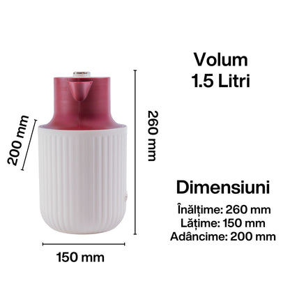 Termos, Naimeed D6435, pentru bauturi reci sau calde, Sticla si ABS, 1.5L, Visiniu, 150x260x200mm