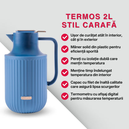Termos, Naimeed D6438, pentru bauturi reci sau calde, Sticla si ABS, 2L, Albastru, 160x300x210mm