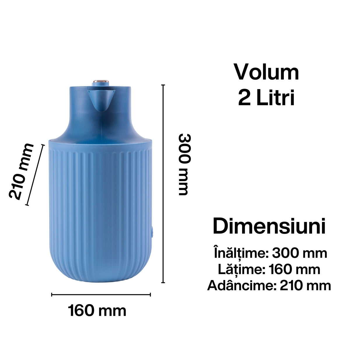 Termos, Naimeed D6438, pentru bauturi reci sau calde, Sticla si ABS, 2L, Albastru, 160x300x210mm