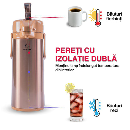 Termos, Naimeed D6439, pentru bauturi reci sau calde, Sticla si ABS, 2.5L, Maro, 170x400x220mm