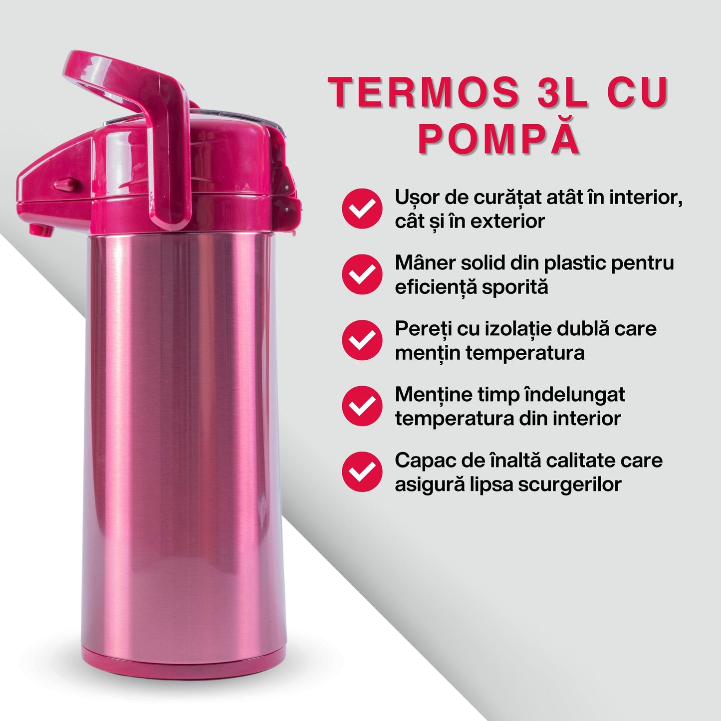 Termos, Naimeed D6439, pentru bauturi reci sau calde, Sticla si ABS, 2.5L, Rosu, 170x400x220mm