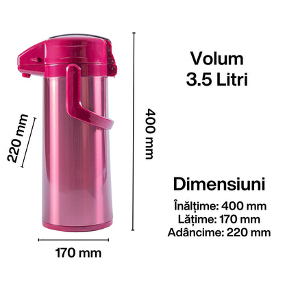 Termos, Naimeed D6439, pentru bauturi reci sau calde, Sticla si ABS, 2.5L, Rosu, 170x400x220mm