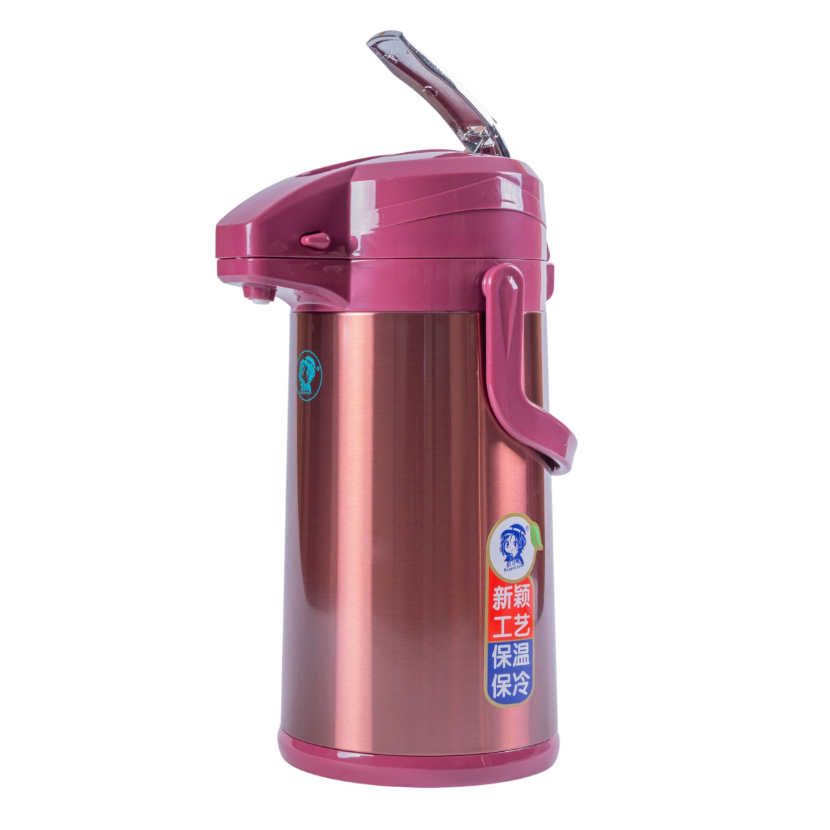 Termos, Naimeed D6440, pentru bauturi reci sau calde, Sticla si ABS, 2.5L, Visiniu, 185x400x260mm
