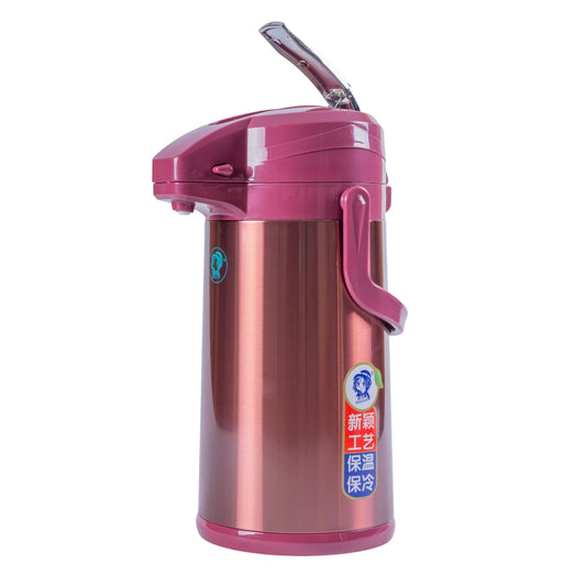 Termos, Naimeed D6440, pentru bauturi reci sau calde, Sticla si ABS, 2.5L, Visiniu, 185x400x260mm