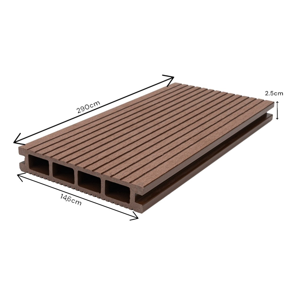 Pardoseala decking terasa din compozit WPC,  Naimeed D6463, 290x14.6x2.5cm, Maro inchis
