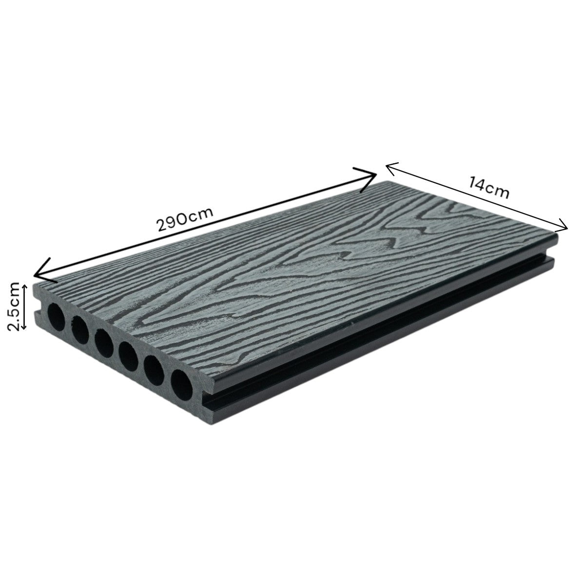 Pardoseala decking terasa din compozit WPC, Naimeed D6484, rezistenta sporita, 290x14x2.5cm, Gri