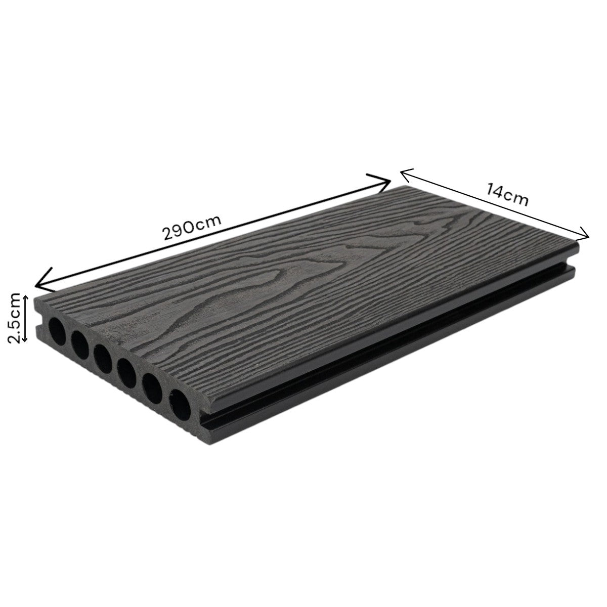 Pardoseala decking terasa din compozit WPC, Naimeed D6485, rezistenta sporita, 290x14x2.5cm, Negru