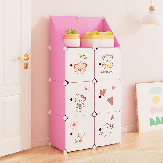 Dulap Modular, camera copii, 6 usi, Naimeed D6582, Roz, 148x74x37cm