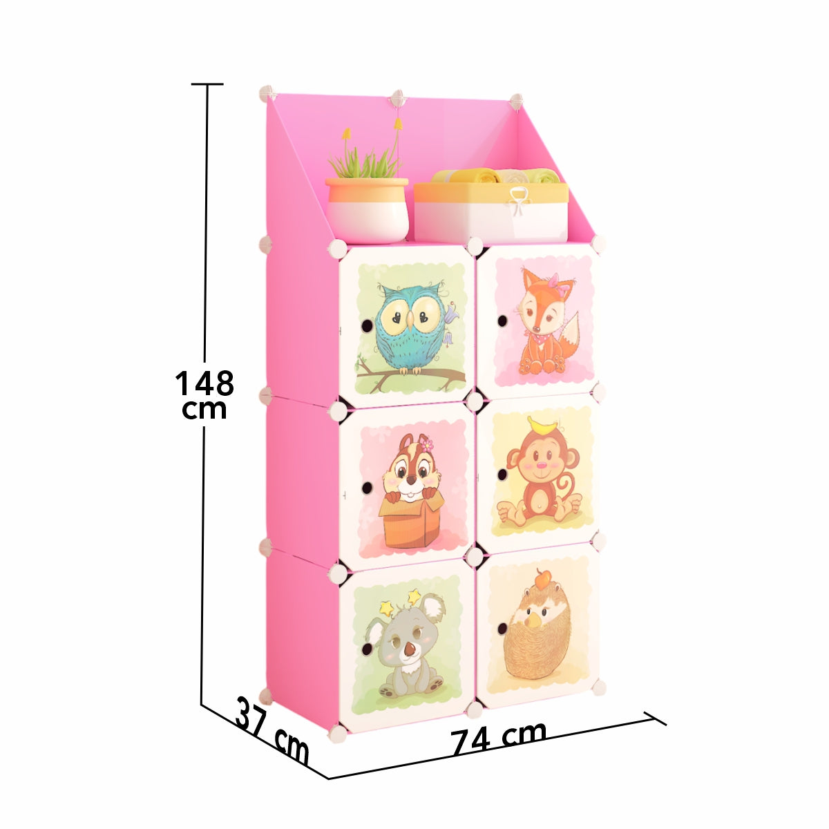 Dulap Modular, camera copii, 6 usi, Naimeed D6583, Roz, 148x74x37cm