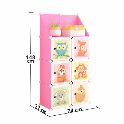 Dulap Modular, camera copii, 6 usi, Naimeed D6583, Roz, 148x74x37cm