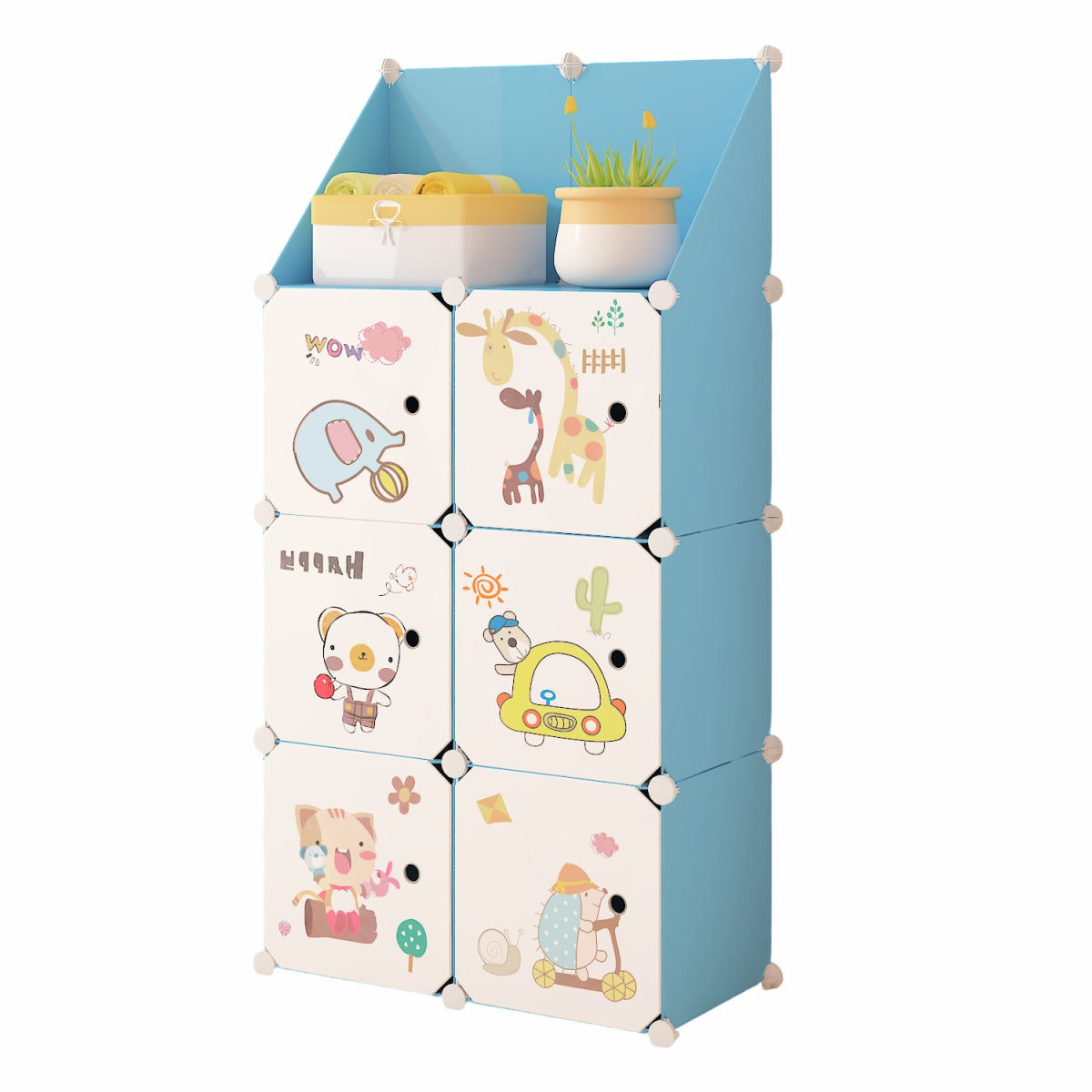 Dulap Modular, camera copii, 6 usi, Naimeed D6584, Albastru, 148x74x37cm