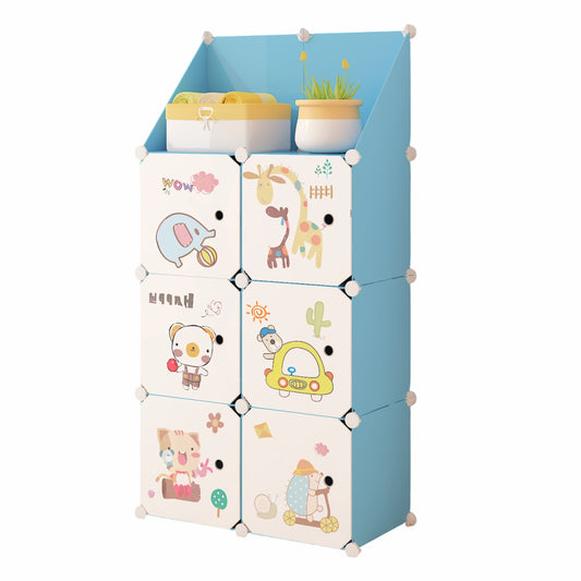 Dulap Modular, camera copii, 6 usi, Naimeed D6584, Albastru, 148x74x37cm