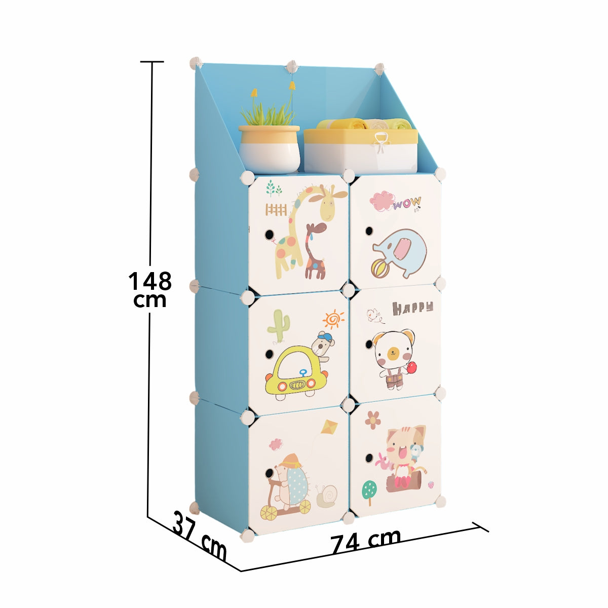 Dulap Modular, camera copii, 6 usi, Naimeed D6584, Albastru, 148x74x37cm