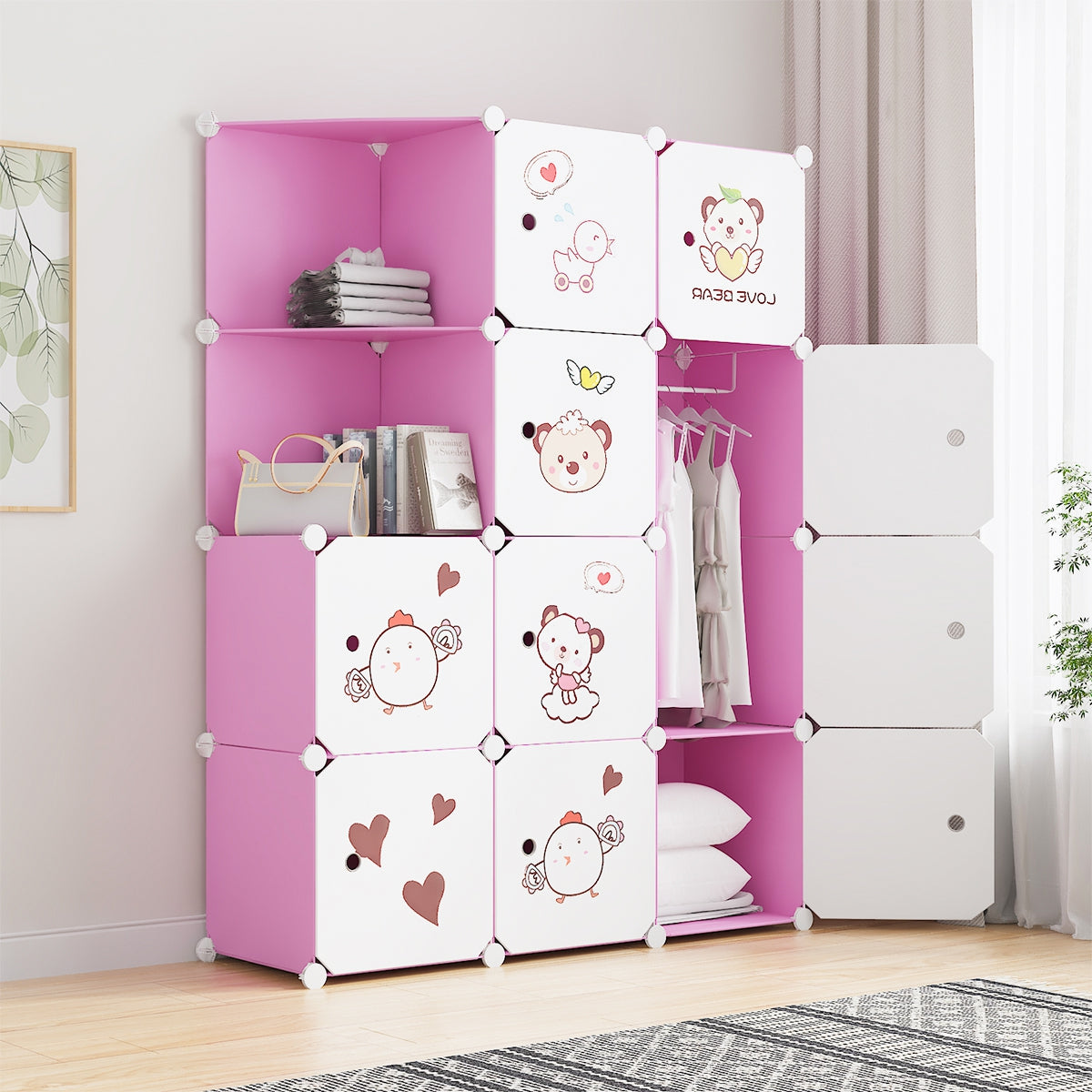 Dulap Modular, camera copii, 10 usi, Naimeed D6585, Roz, 148x110x37cm
