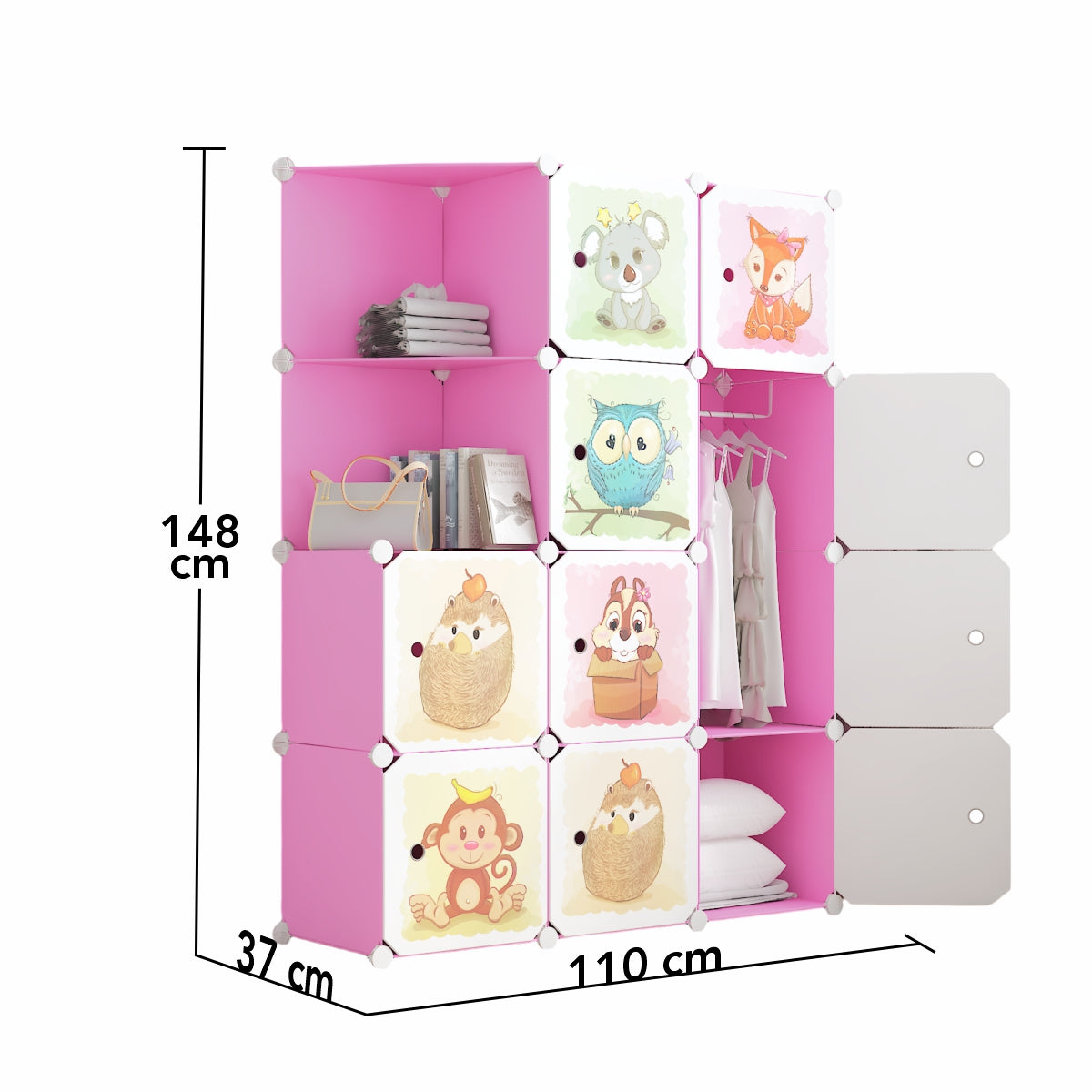 Dulap Modular, camera copii, 10 usi, Naimeed D6586, Roz, 148x110x37cm