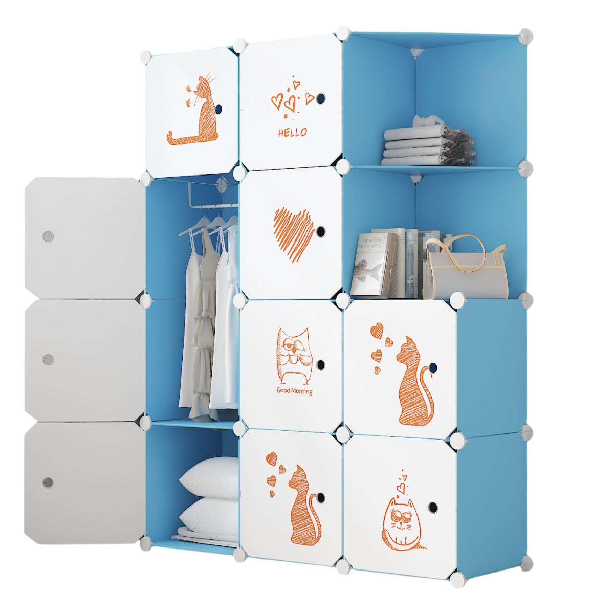 Dulap Modular, camera copii, 10 usi, Naimeed D6588, Albastru, 148x110x37cm