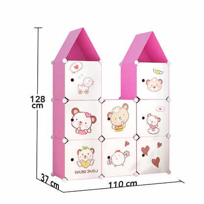 Dulap Modular, camera copii, 8 usi, Naimeed D6589, Roz, 128x110x37cm