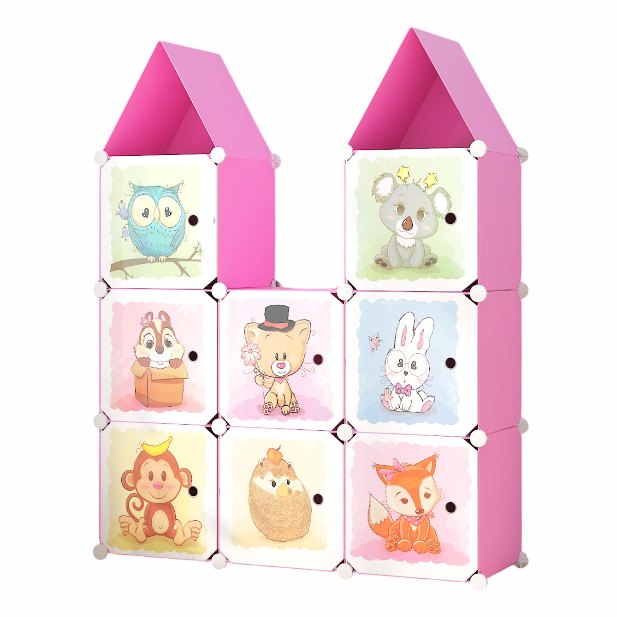 Dulap Modular, camera copii, 8 usi, Naimeed D6590, Roz, 128x110x37cm
