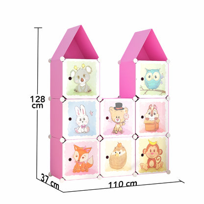 Dulap Modular, camera copii, 8 usi, Naimeed D6590, Roz, 128x110x37cm
