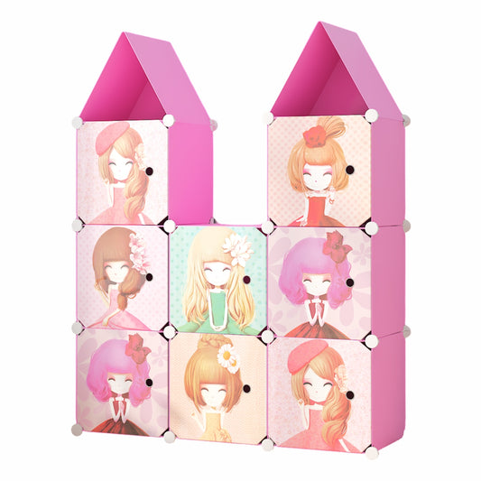 Dulap Modular, camera copii, 8 usi, Naimeed D6591, Roz, 128x110x37cm