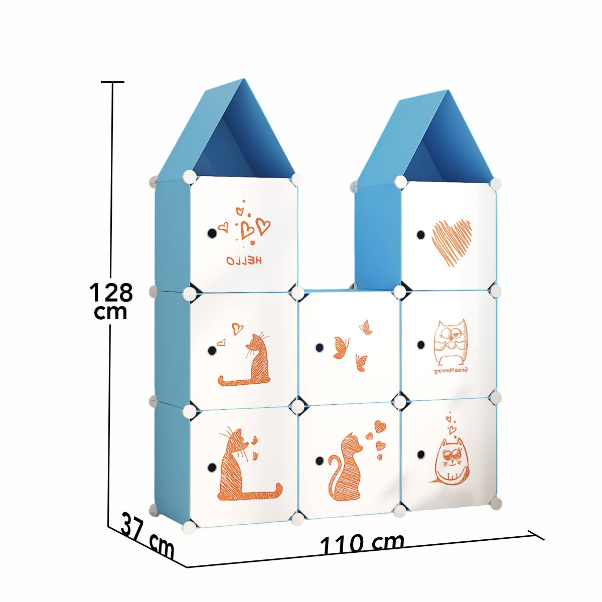 Dulap Modular, camera copii, 8 usi, Naimeed D6593, Albastru, 128x110x37cm