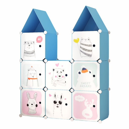 Dulap Modular, camera copii, 8 usi, Naimeed D6594, Albastru, 128x110x37cm