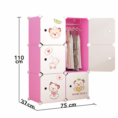 Dulap Modular, camera copii, 6 usi, Naimeed D6595, Roz, 110x75x37cm