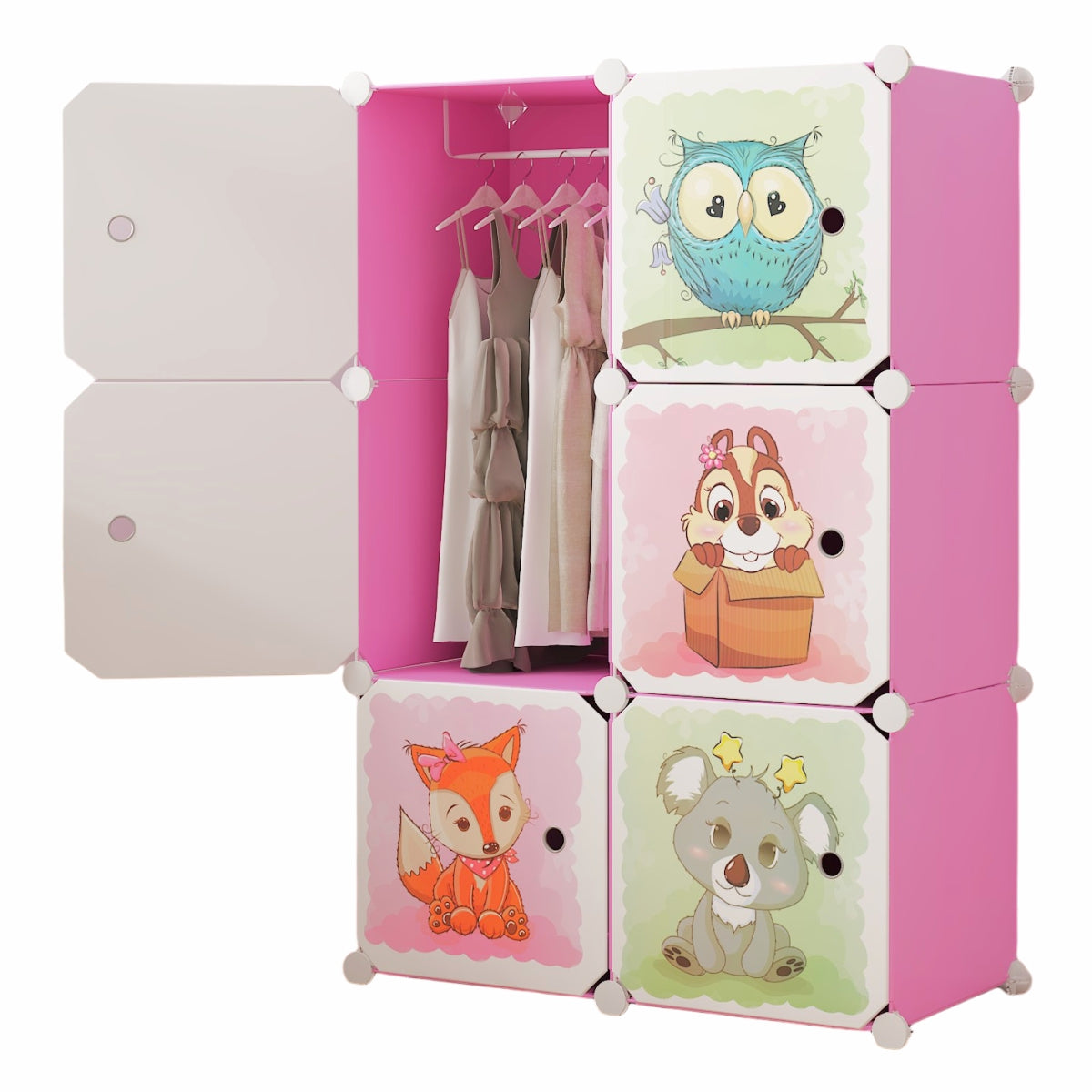Dulap Modular, camera copii, 6 usi, Naimeed D6596, Roz, 110x75x37cm