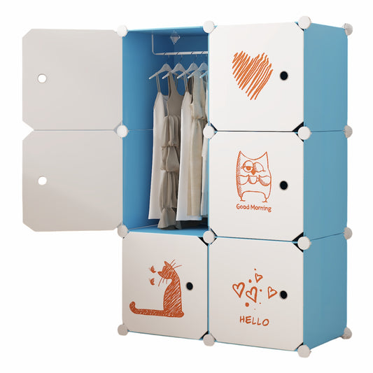Dulap Modular, camera copii, 6 usi, Naimeed D6598, Albastru, 110x75x37cm