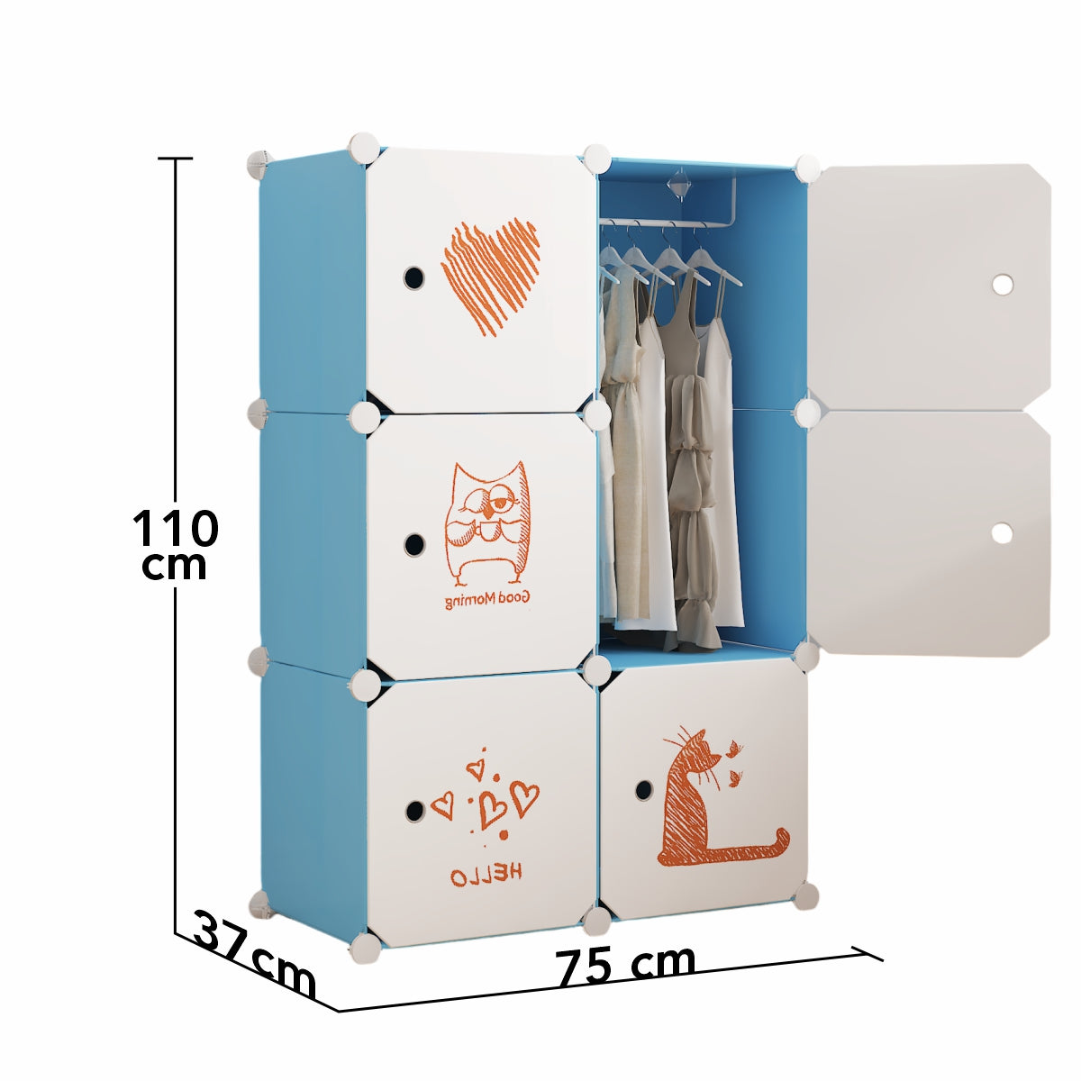 Dulap Modular, camera copii, 6 usi, Naimeed D6598, Albastru, 110x75x37cm