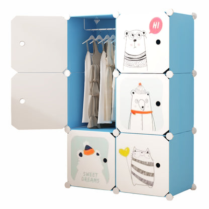 Dulap Modular, camera copii, 6 usi, Naimeed D6599, Albastru, 110x75x37cm
